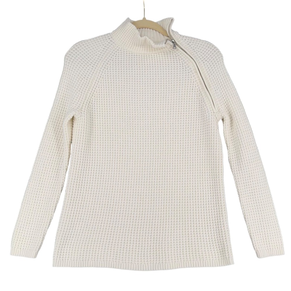 Ann Taylor weekend‎ Cream Waffle Knit Mock Neck Zipper Sweater XXSP